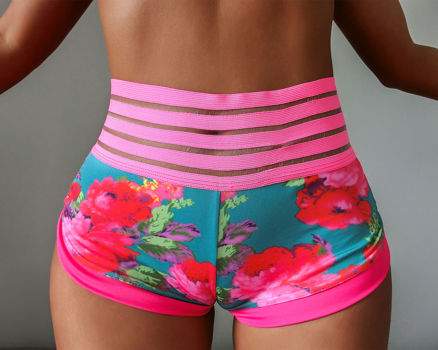 Flower Power Pink Yoga Shorts