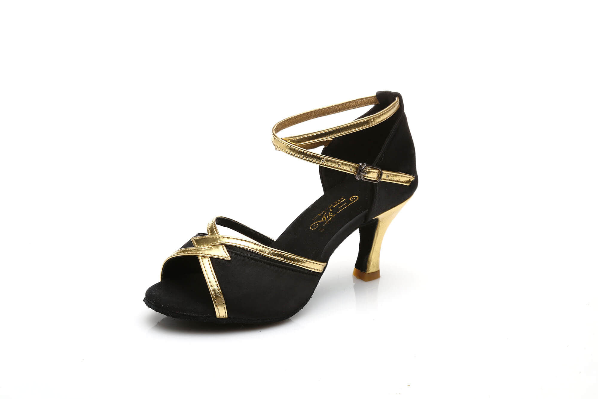 Women's Heels Satin Latin Dance Shoes (Black/Gold) - Garzah Activewear